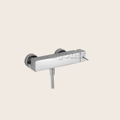 Paffoni Level Lea168st Miscelatore Doccia Esterno Steel, vista frontale della maniglia e della bocca di erogazione