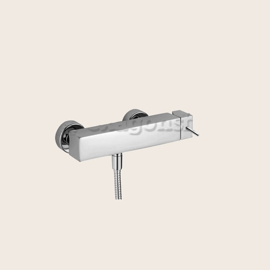 Paffoni Level Lea168st Miscelatore Doccia Esterno Steel, vista frontale della maniglia e della bocca di erogazione