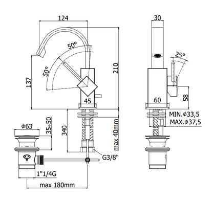 Paffoni Level Lea838st Miscelatore Bidet Girevole Canna Piatta Senza Piletta Steel Acciaio