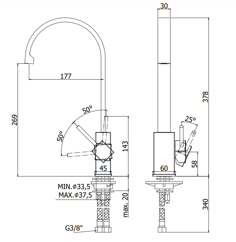 Paffoni Level Lea880st Miscelatore Lavello Girevole Steel, vista laterale della canna girevole