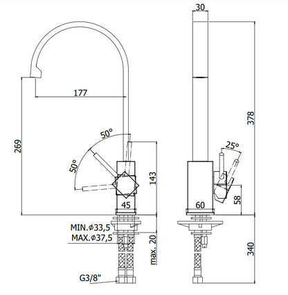 Paffoni Level Lea880st Miscelatore Lavello con Canna Piatta e Braccio Girevole Steel Acciaio