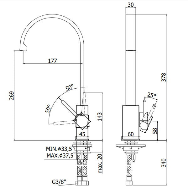 Paffoni Level Lea880st Miscelatore Lavello con Canna Piatta e Braccio Girevole Steel Acciaio