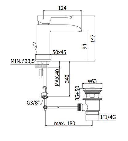 Paffoni Level Les061st Miscelatore Lavabo a Cascata Senza Piletta Steel Looking Acciaio