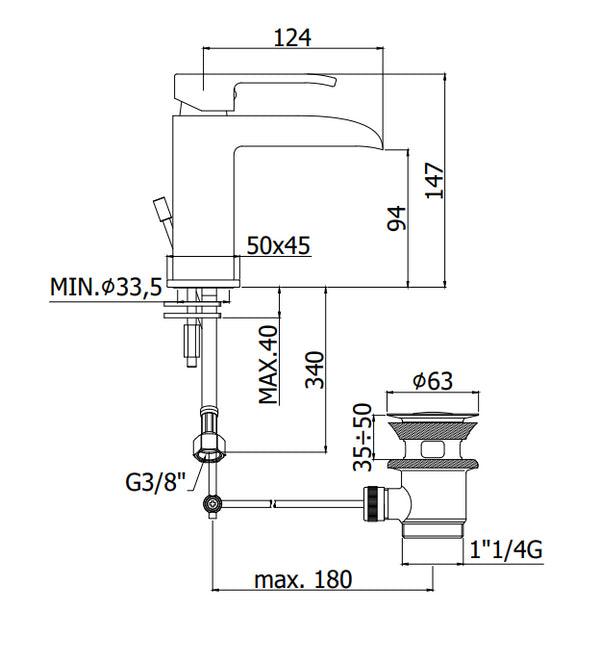 Paffoni Level Les061st Miscelatore Lavabo a Cascata Senza Piletta Steel Looking Acciaio