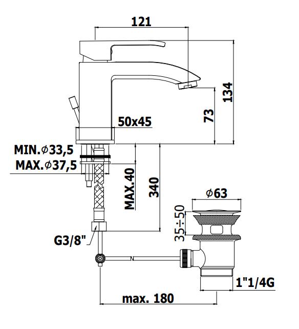 Paffoni Level Les075st Miscelatore Lavabo Con Piletta e, vista laterale del profilo e della forma