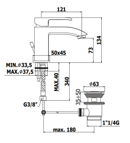 Paffoni Level Les075st Miscelatore Lavabo Leva Standard Con Piletta e scarico automatico Steel Acciaio