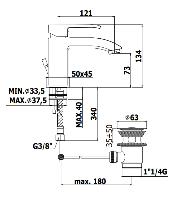 Paffoni Level Les075st Miscelatore Lavabo Leva Standard Con Piletta e scarico automatico Steel Acciaio