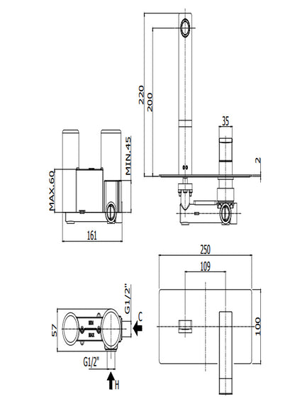Paffoni Level Les104st Miscelatore Lavabo Incasso in Acciaio inox