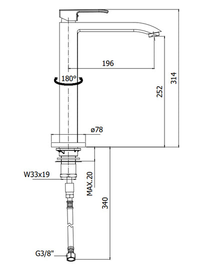 Paffoni Level Les188st Miscelatore Lavello Alto Canna Girevole Leva Standard Steel Acciaio