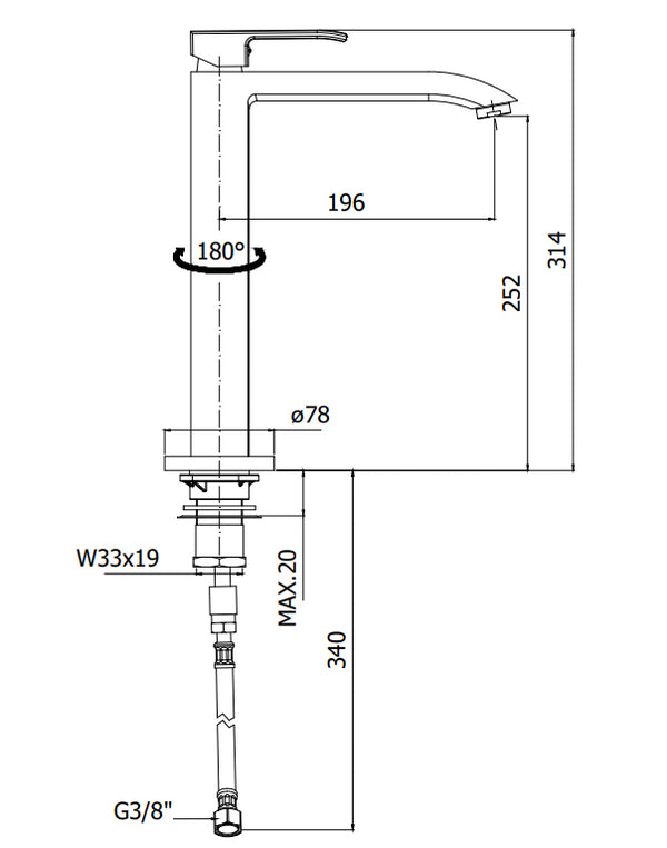 Paffoni Level Les188st Miscelatore Lavello Alto Canna Girevole Leva Standard Steel Acciaio