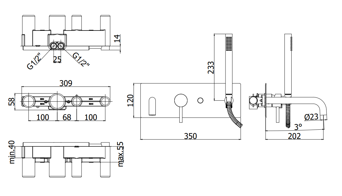 Paffoni Light Lig001no Miscelatore Vasca Incasso completo, dettaglio ravvicinato della texture antiscivolo