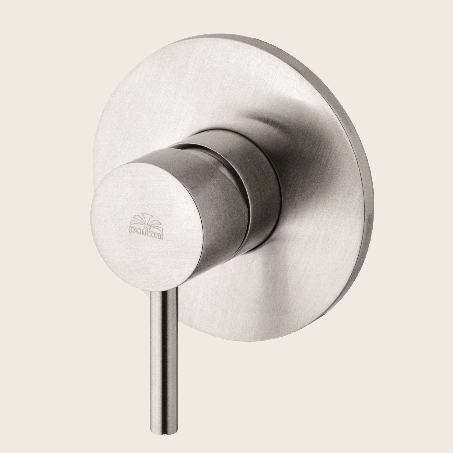 Paffoni Light Lig011st Miscelatore Doccia Incasso Steel, vista frontale della maniglia e della bocca di erogazione