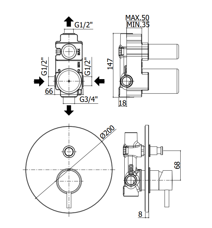 Paffoni Light Lig015st Miscelatore doccia Incasso Steel, componenti inclusi smontati: corpo incasso, placca e rosone