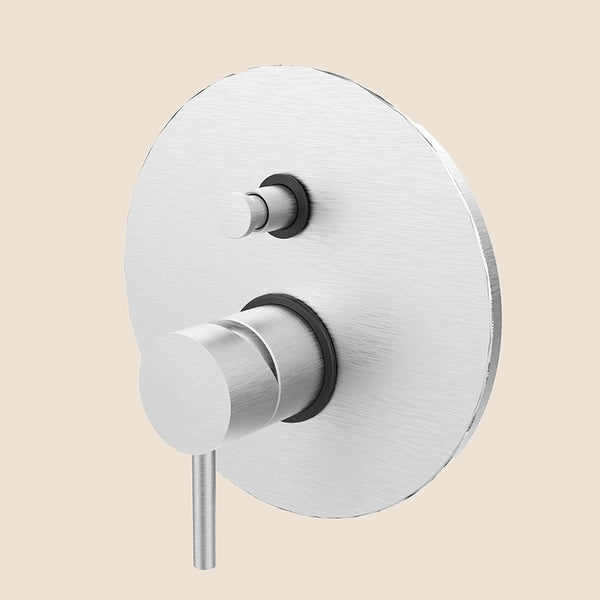Paffoni Light Lig015st Miscelatore doccia Incasso Steel, vista frontale della maniglia e della bocca di erogazione