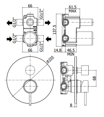 Paffoni Light Lig018st Miscelatore doccia Incasso Con Deviatore e 2 Uscite Steel Looking Acciaio
