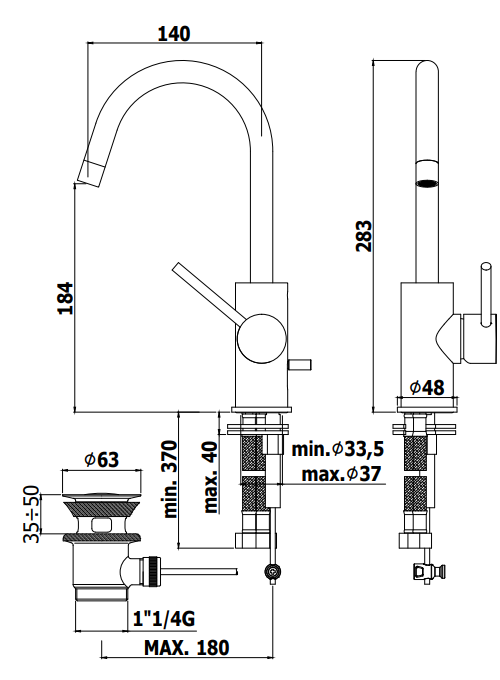 Paffoni Light LIg078st Miscelatore lavabo canna orientabile, vista laterale del profilo e della forma