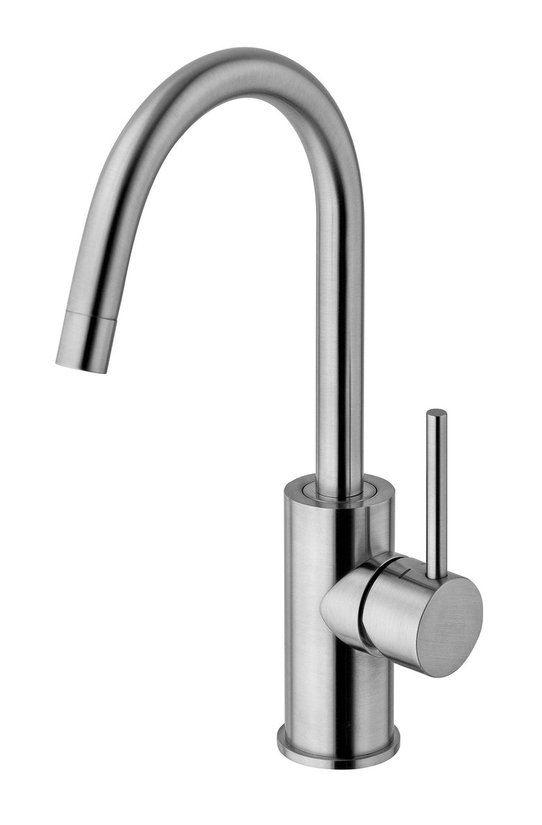 Paffoni Light LIg078st Miscelatore lavabo canna orientabile, vista frontale su sfondo bianco