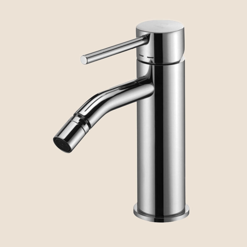 Paffoni Light Miscelatore Bidet Scarico automatico Steel, vista frontale della maniglia e della bocca di erogazione
