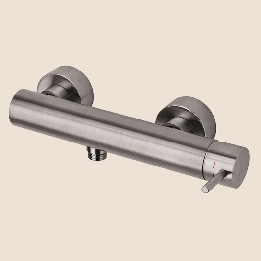 Paffoni Light Lig168st Miscelatore Doccia Esterno Steel, vista frontale della maniglia e della bocca di erogazione