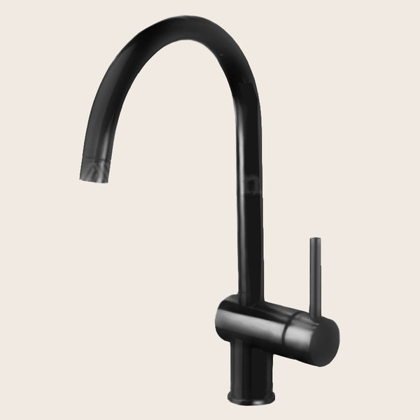Paffoni Light LIG280NO Miscelatore Lavello Leva Stick Nero in opaco installato su lavello, vista della bocca e della leva
