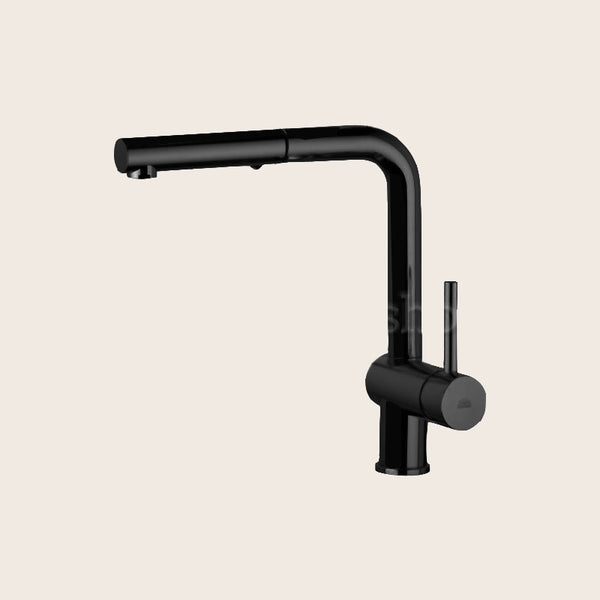 Paffoni Light Lig285no Miscelatore Lavello Doccetta in opaco installato su lavello, vista della bocca e della leva