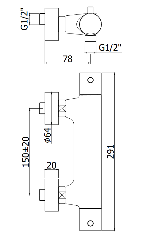 Disegno tecnico con quote di Paffoni Light Liq168eno Miscelatore Doccia Con Limitatore