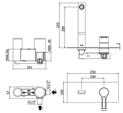 Paffoni Ringo Rin106 Miscelatore lavabo ad Incasso 2 Fori Bocca 24 cm Cromo