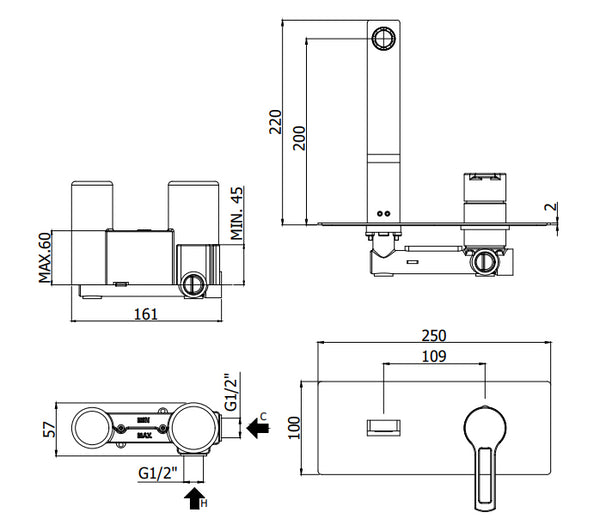 Paffoni Ringo Rin106no Miscelatore lavabo Incasso Nero Opaco