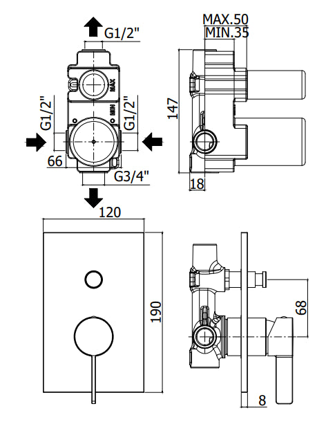 Paffoni Rock Ro015cr Miscelatore doccia Incasso Con Deviatore Cromo