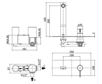 Paffoni Rock Ro104cr Miscelatore lavabo Incasso 2 Fori Cromo
