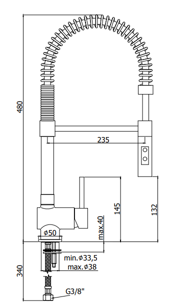 Paffoni STICK Miscelatore lavello 2 getti orientabile steel Cromo, vista laterale della canna girevole