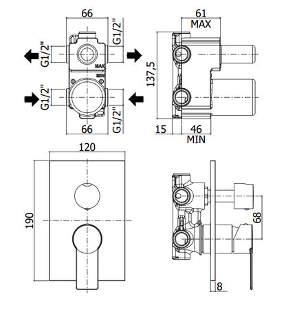 Paffoni Tango Ta018cr Miscelatore doccia Incasso Con Deviatore e 2 Uscite Cromo