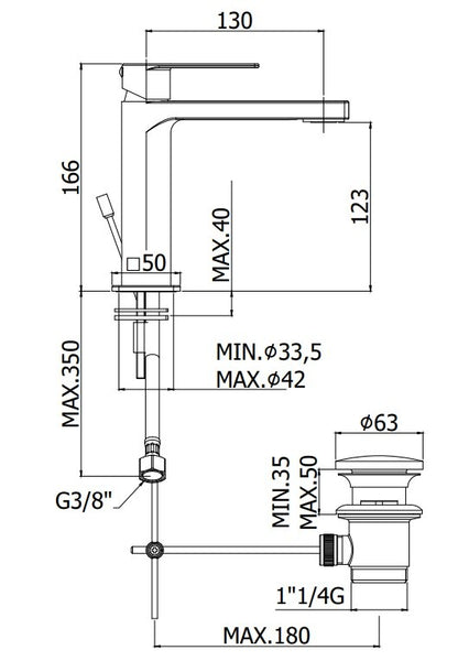 Paffoni Tango TA075CR Miscelatore lavabo quadro Scarico automatico E Piletta Cromo