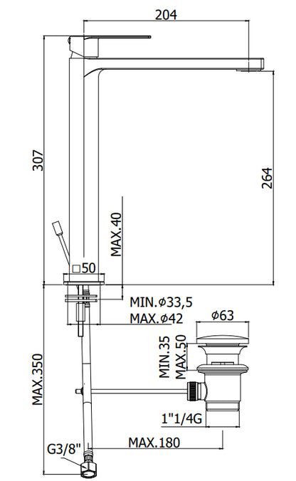 Paffoni Tango Ta085cr Miscelatore Lavabo Alto Prolungato Con Sistema Di Scarico Cromo
