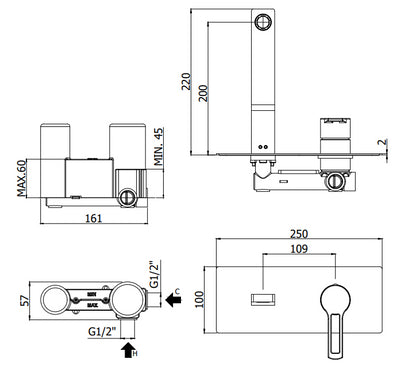 Paffoni West Ws106cr Miscelatore lavabo Incasso 2 Fori Bocca 24 cm Cromo