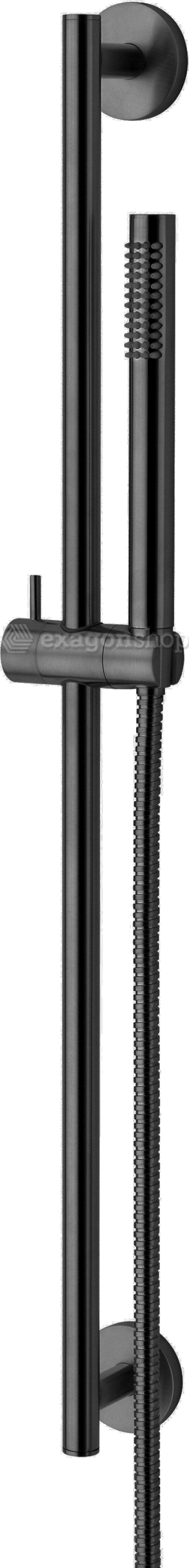 Paffoni Life asta doccia 75 cm con saliscendi nero opaco, dettaglio ravvicinato della finitura e del marchio