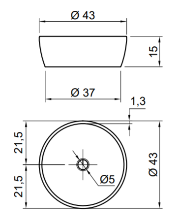 Antonio Lupi Catino43c Lavabo 43 cm Tondo in Cristalmood, vista laterale del profilo e della forma - Antonio Lupi Design
