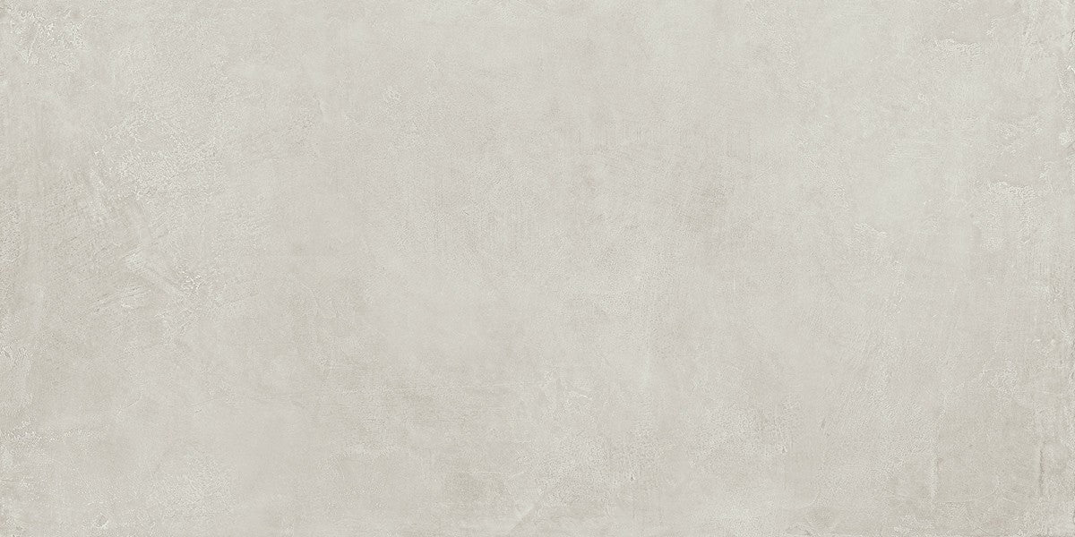 Pavimento rivestimento 75x150 blanc effetto resina 9,5 mm in ambientazione completa, vista d'insieme della stanza