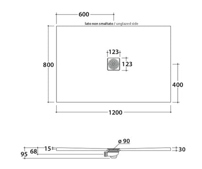 Globo Docciatre Piatto Doccia 120x80 H.3 da appoggio o filo pavimento in ceramica Bianco Opaco