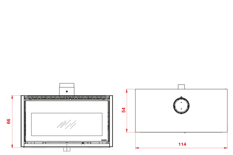 Schema tecnico di installazione di Stufa A Legna ad aria 12 Kw con focolare in Thermofix in Nera con canna fumaria
