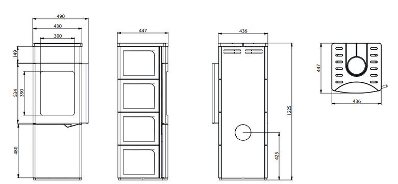 Schema tecnico di installazione di Palazzetti Eva S Stufa A Legna ad aria 8kw con porta con canna fumaria