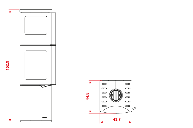 Stufa A Legna Con Forno ad aria 8kw rivestimento Ceramica, dettaglio del pannello comandi e della bocca di carico