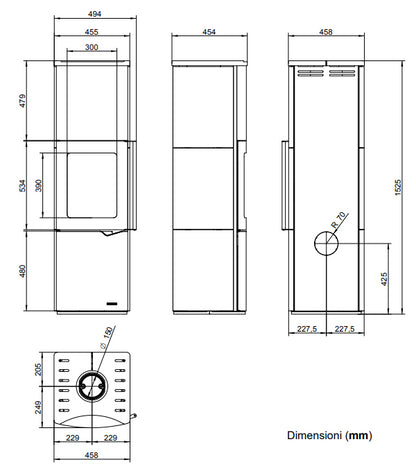Stufa A Legna ad aria Con Accumulo 7Kw in acciaio in Ceramica Bianco Lucido Palazzetti Eva S 805300500