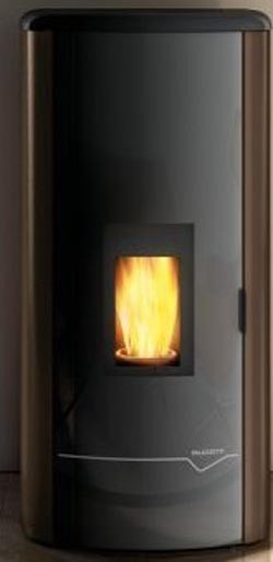 Stufa A Pellet ad acqua ecofire con top in ghisa e acciaio, vista laterale che mostra profilo e dimensioni