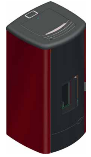 Stufa A Pellet ad acqua ecofire con top in ghisa e acciaio Rossa, vista laterale che mostra profilo e dimensioni