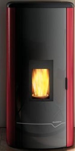 Stufa A Pellet ad acqua ecofire con top in ghisa e acciaio Rossa, dettaglio del pannello comandi e della bocca di carico