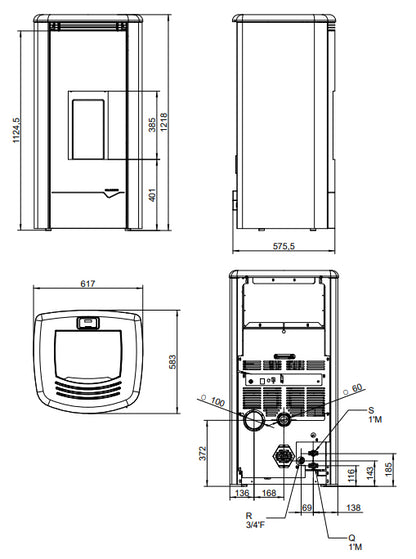 Stufa A Pellet Ventilata ad acqua con top in ghisa e acciaio bianco Palazzetti Maida Idro 18t
