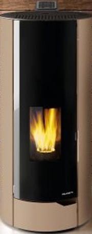 Palazzetti Nina 8 Stufa A Pellet Ecofire ad Aria con porta, vista laterale che mostra profilo e dimensioni