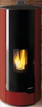 Palazzetti Nina 8 Stufa A Pellet Ecofire ad Aria con porta, vista laterale che mostra profilo e dimensioni