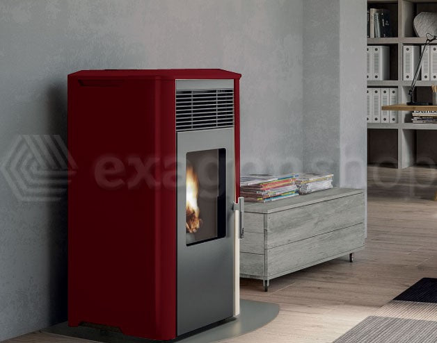 Royal Ilena Air 60 Stufa A Pellet Ad Aria Con Top In, vista laterale che mostra profilo e dimensioni